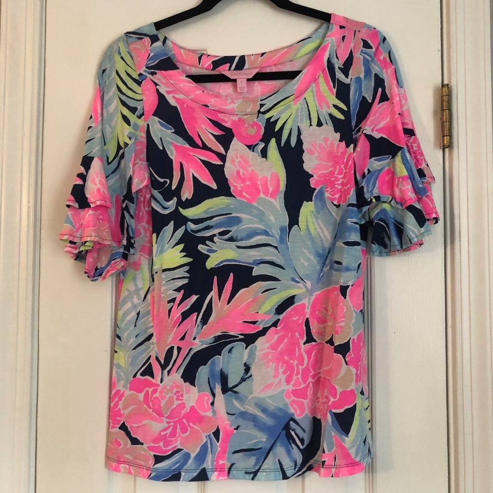 Lilly Pulitzer Short Ruffle Sleeves Top
